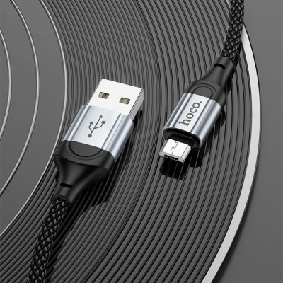 Дата кабель USB 2.0 AM to Micro 5P 1.0m 2.4A nylon X102 black HOCO (6942007608763)