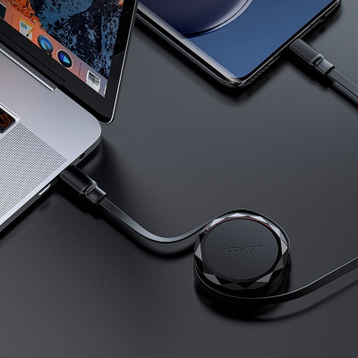 Дата кабель USB-C to USB-C 0.8m 60W dual retraction C13-03 Black Acefast (6974316280132)