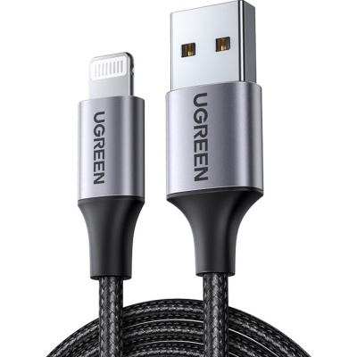 Дата кабель USB 2.0 AM to Lightning 2.0m US199 2.4A Black Ugreen (60158)