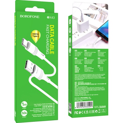 Дата кабель USB 2.0 AM to USB-C 1.0m 3A PVC BX43 white BOROFONE (6931474735607)