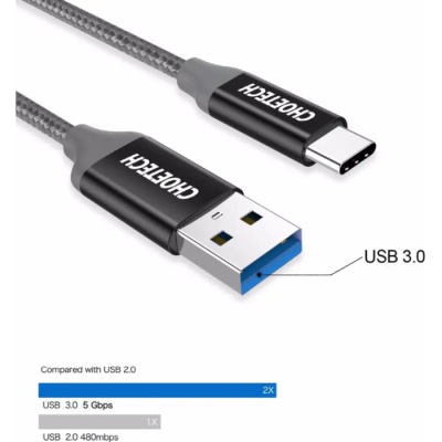 Дата кабель USB 3.0 AM to Type-C 1.0m 2.4A Choetech (AC0007)