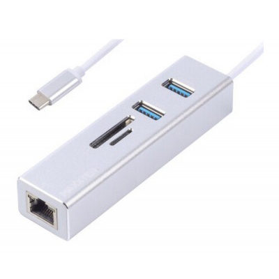 Концентратор Maxxter USB to Gigabit Ethernet, 2 Ports USB 3.0 + microSD/TF card r (NECH-2P-SD-01)