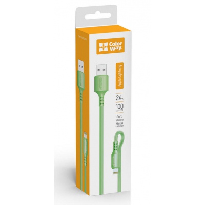 Дата кабель USB 2.0 AM to Lightning 1.0m soft silicone green ColorWay (CW-CBUL042-GR)