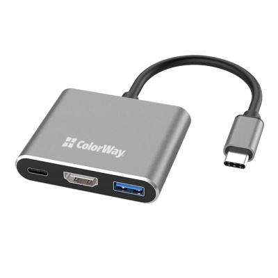 Концентратор ColorWay USB-C 3-in-1 USB 3.0 + HDMI 4K + USB-C PD100W (CW-HUB08)