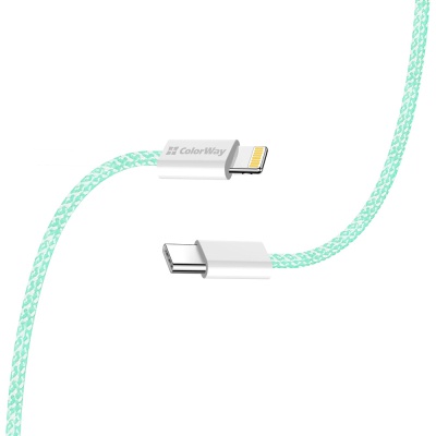 Дата кабель USB-C to Lightning 1.0m 27W green ColorWay (CW-CBPDCL061-G)