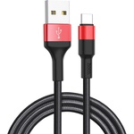 Дата кабель USB 2.0 AM to USB-C 1.0m 2A 18W nylon X26 black+red HOCO (6957531080251)