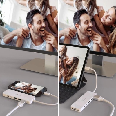 Концентратор J5create USB-C 6-in-1 2xUSB 3.1 + USB-C PD + HDMI + SD/TF + 3.5mm white (JCD373-N)