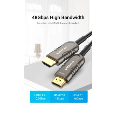 Кабель мультимедійний HDMI to HDMI 15.0m V2.1 Optical 8K 60Hz 48Gbps Dolby 7.1 TPE Black Metal Type Vention (AAZBN)