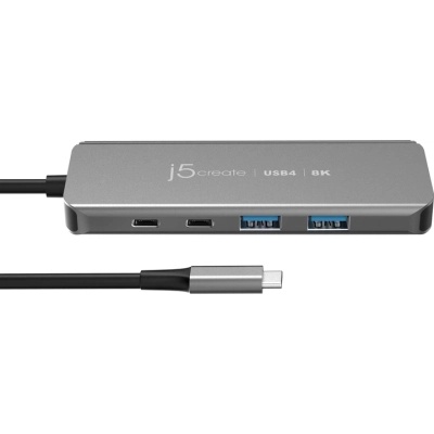 Концентратор J5create USB-C 5-in-1 2xUSB 3.2 10Gbps + 2xUSB-C 10Gbps PD 100W + HDMI 8K gray (JCH453-N)