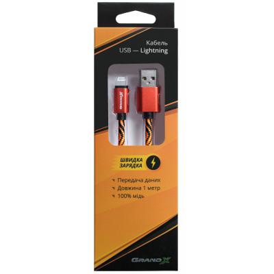 Дата кабель USB 2.0 AM to Lightning 1.0m Orange/Black Grand-X (FL05OB)