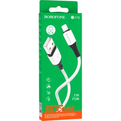 Дата кабель USB 2.0 AM to Lightning 1.0m 2.4A silicone BX79 white BOROFONE (6974443384758)
