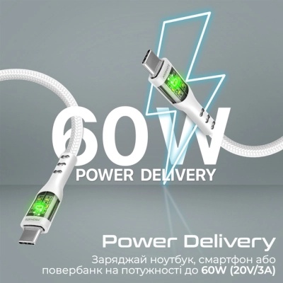 Дата кабель USB-C to USB-C transline-cc200.white Promate (transline-cc200.white)