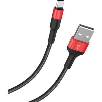 Дата кабель USB 2.0 AM to USB-C 1.0m 2A 18W nylon X26 black+red HOCO (6957531080251)