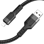 Дата кабель USB 2.0 AM to Lightning 1.2m 2.4A nylon aluminum U110 black HOCO (6931474770561)