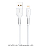 Дата кабель USB 2.0 AM to Lightning 1.0m 2.4A silicone white Denmen (DM-D42L-WH)
