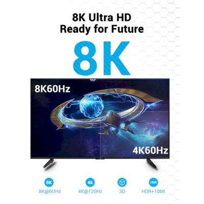 Кабель мультимедійний HDMI to HDMI 1.5m V2.1 8K 60Hz PVC Vention (AANBG)