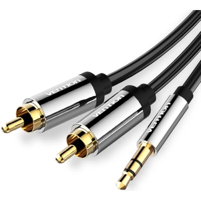 Кабель мультимедійний 3.5mm M to 2xRCA M 1.0m black Vention (BCFBF)