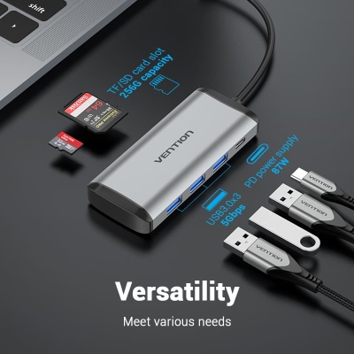 Концентратор Vention USB 3.1 Type-C to 3хUSB 3.0/TF/SD/PD 87W 6-in-1 (TGRHB)