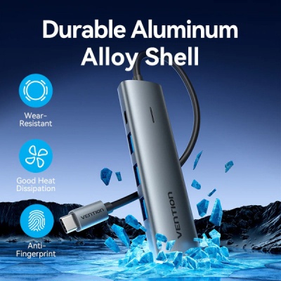 Концентратор VENTION USB-C to 4xUSB 3.0 + 1xUSB-C black (TGZHB)