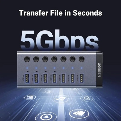 Концентратор Ugreen USB 3.0 to 7xUSB 3.0 with power supply CM481 gray (90307)