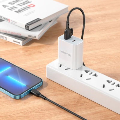 Дата кабель USB 2.0 AM to Lightning 1.0m 2.4A PVC BX91 black BOROFONE (6974443389883)