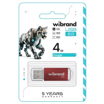 USB флеш накопичувач Wibrand 4GB Cougar Red USB 2.0 (WI2.0/CU4P1R)