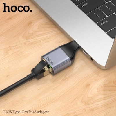 Перехідник USB-C to RJ45 Ethernet 100Mbps gray HOCO (6942007645607)
