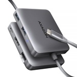 Концентратор AXAGON USB-C to 2xUSB-A + HDMI + RJ45 + PD 100W 0.2m grey (HMC-5HL)