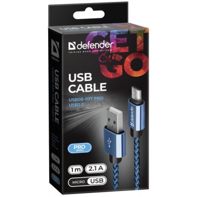 Дата кабель USB 2.0 AM to Micro 5P 1.0m USB08-03T blue Defender (87805)