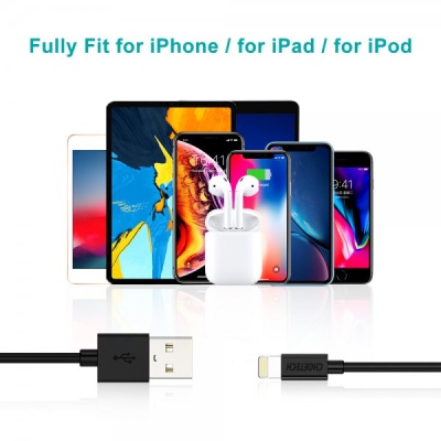 Дата кабель USB 2.0 AM to Lightning 1.2m 2.1A MFI Black Choetech (IP0026-BK)