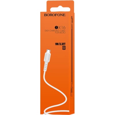 Дата кабель USB 2.0 AM to Micro 5P 1.0m 2A PVC BX16 white BOROFONE (6957531099482)