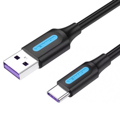 Дата кабель USB 2.0 AM to Type-C 0.5m 5.0A (25W) PVC black Vention (CORBD)