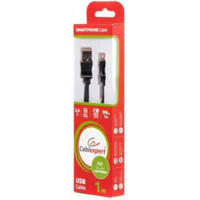 Дата кабель USB 2.0 AM to Lightning 1.0m flat Cablexpert (CCPB-L-USB-10BK)