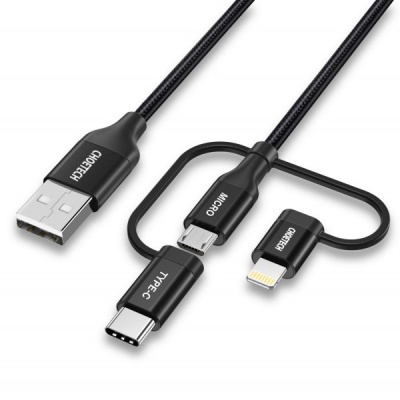 Дата кабель USB 2.0 AM to Lightning + Micro 5P + Type-C 1.2m MFI Choetech (IP0030-BK)