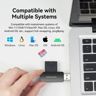 Зчитувач флеш-карт Vention USB 3.0 to SD+TF Black Dual Drive Letter (CLGB0)
