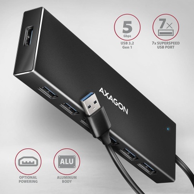Концентратор AXAGON USB 3.1 to 7xUSB 3.0 black (HUE-F7A)