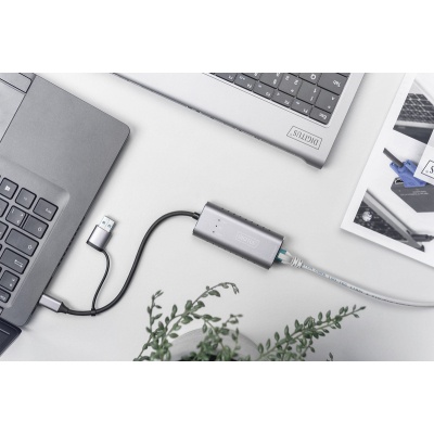 Перехідник USB-C + USB 3.0 to RJ45 2500Mbps Ethernet Digitus (DN-3028)