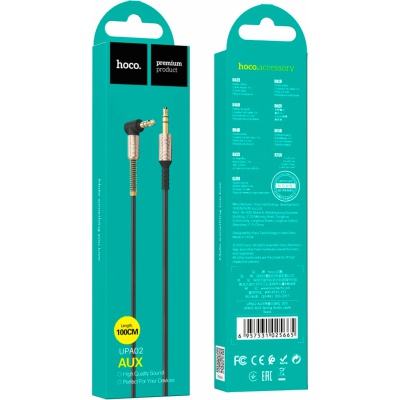 Кабель мультимедійний 3.5mm M to 3.5mm M 1.0m 90° corner Black HOCO (6957531025665)