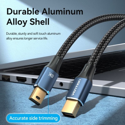 Кабель мультимедійний Mini DisplayPort to Mini DisplayPort 2.0m V1.4 8K 60Hz 32.4Gbps Blue Aluminum Alloy Vention (HCGLH)