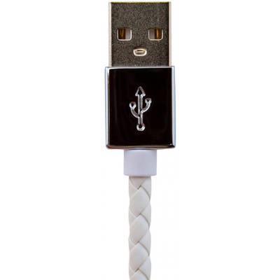 Дата кабель LogicPower USB 2.0 -> Lightning 1м W (кож. плетение) белый /Retail (5128)