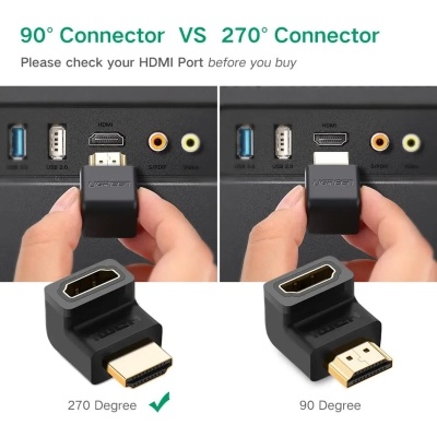 Перехідник HDMI M to HDMI F 90° corner UP HD112 black UGREEN (20110)