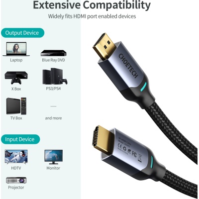 Кабель мультимедійний HDMI to HDMI 2.0m V2.1, 8K60Hz Choetech (XHH01)