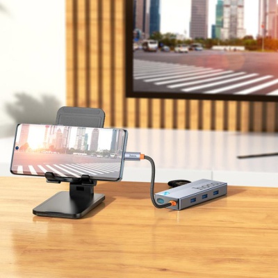 Концентратор HOCO USB-C to HDMI+PD+3xUSB3.0 HB50 Deep Space Gray (6942007647298)