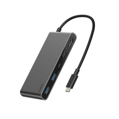 Концентратор Belkin USB-C 7-in-1 2xUSB 3.0 + USB-C + PD + HDMI 2.0 4K60Hz + SD/TF gray (AVC023HQSGY)