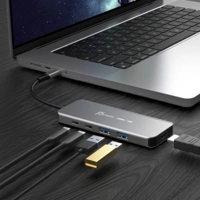 Концентратор J5create USB-C 5-in-1 2xUSB 3.2 10Gbps + 2xUSB-C 10Gbps PD 100W + HDMI 8K gray (JCH453-N)