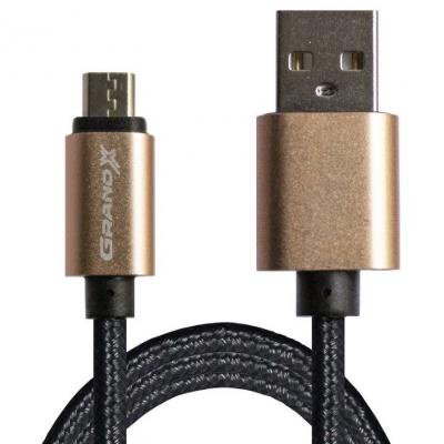 Дата кабель USB 2.0 AM to Micro 5P 1.0m Cu, 2,1A, Black/Gold Grand-X (FM01BG)