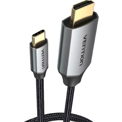 Кабель мультимедійний USB-C 3.1 to HDMI 1.5m 4K 60 Гц Thunderbolt 3 HDCP2.2 PVC Black Vention (CRBBG)