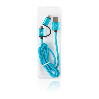 Дата кабель USB 2.0 AM to Lightning + Micro 5P 1.0m fabric blue Vinga (VRC651B)