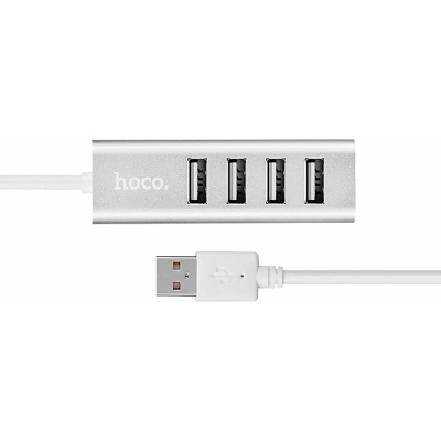 Концентратор HOCO USB 2.0 to 4xUSB Line machine HB1 Silver (6957531038146)