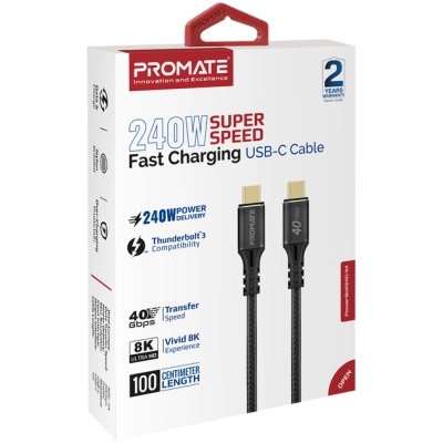 Дата кабель USB-C to USB-C powerbolt240-2m.black Promate (powerbolt240-2m.black)